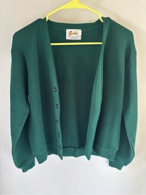 Vintage 60s Barclay Green Acrylic V-Neck Cardigan - Mens L (Fits Unisex M/L)